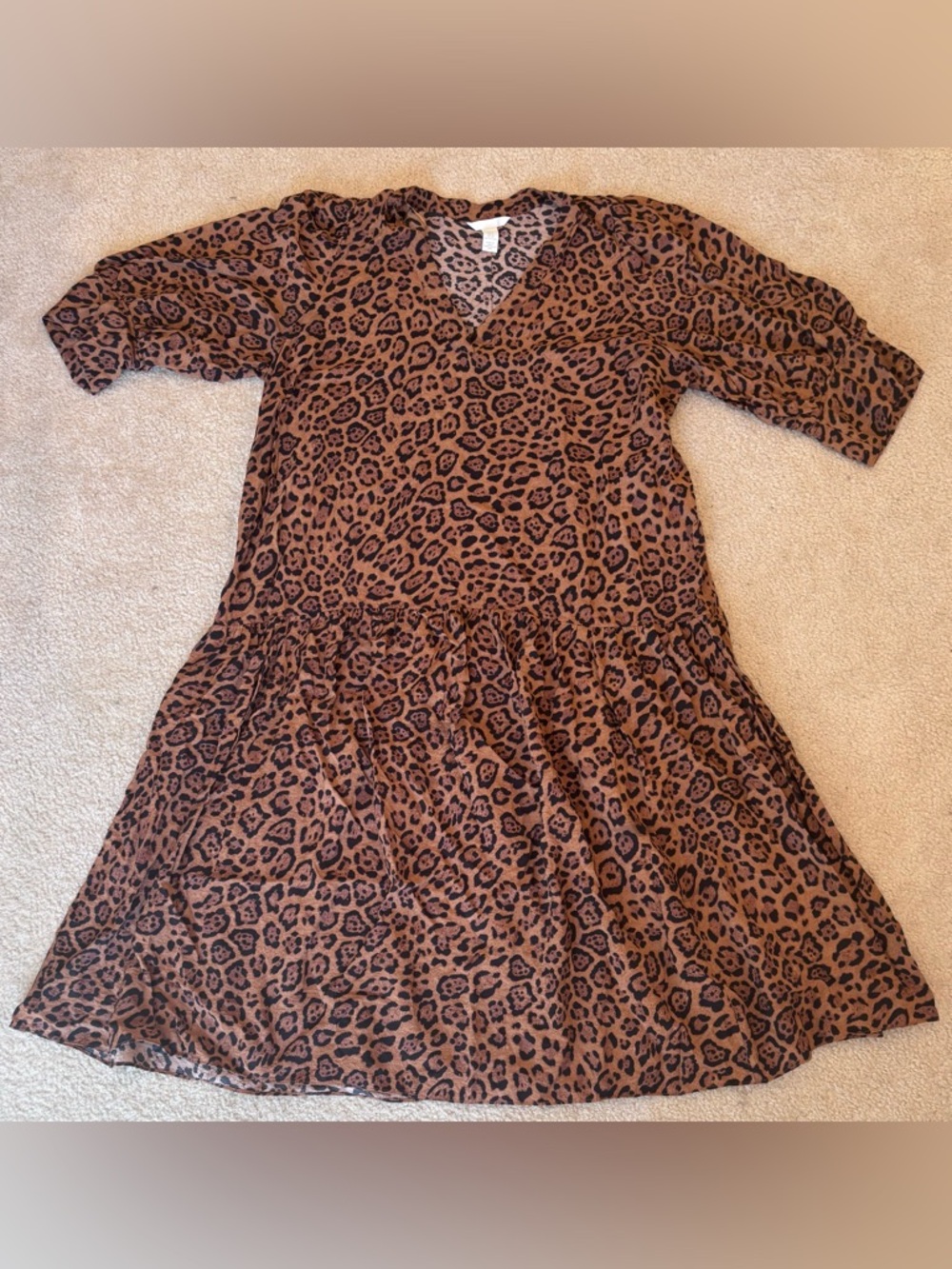 H&M Brown Drop Waist Leopard Print Maxi Dress Size XL